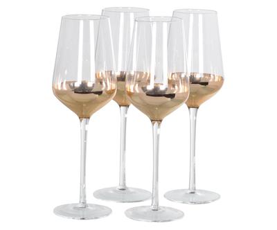 4 Verres à vin blanc, verre plaqué cuivre